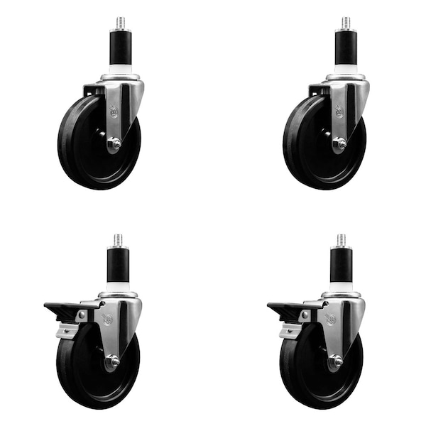 5'' Phenolic Wheel Swivel 1-3/8'' Expanding Stem Caster Set 2 Brakes, 4PK